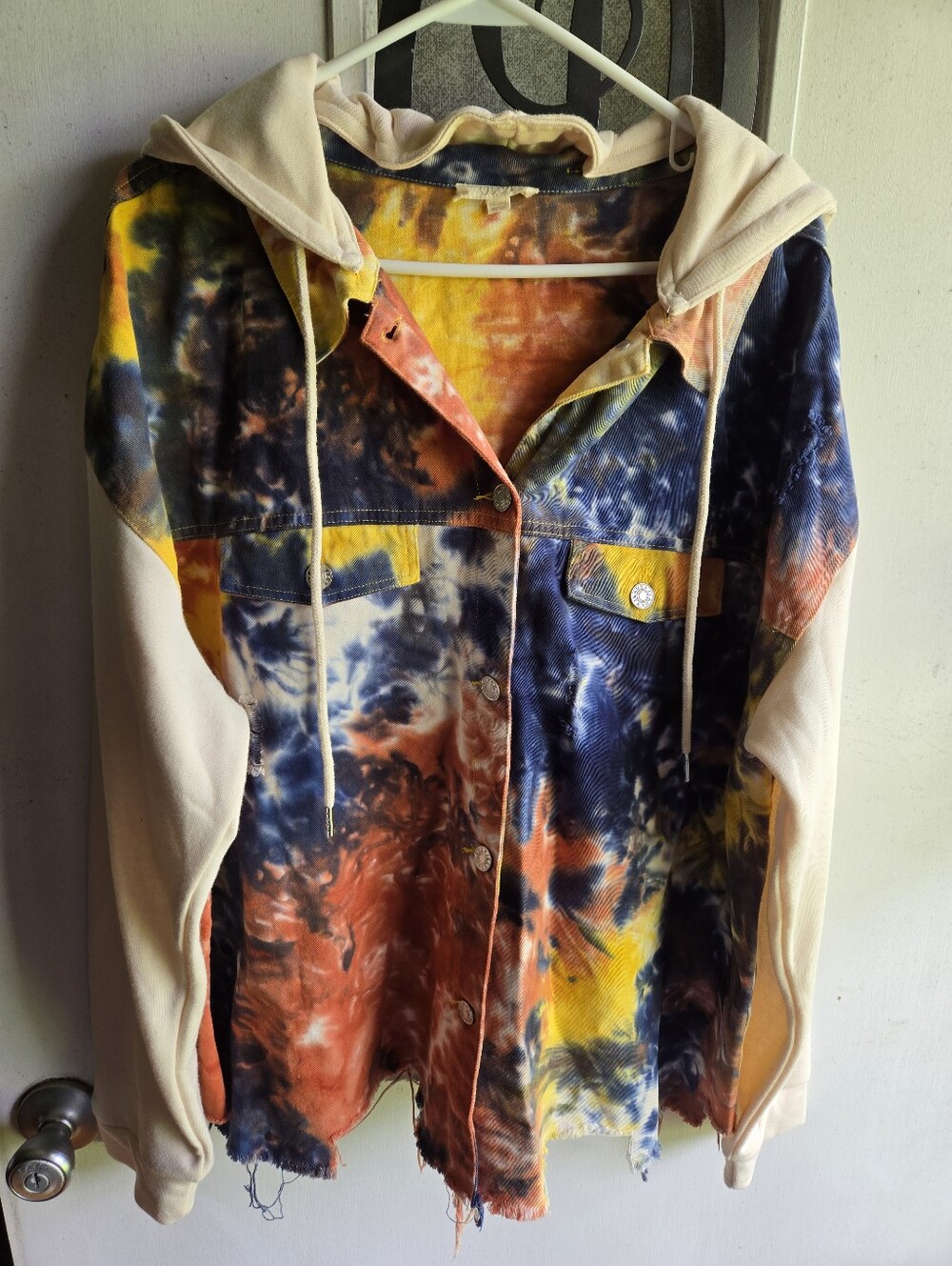 Oddy Tie-Dye Hooded Button Jacket EUC